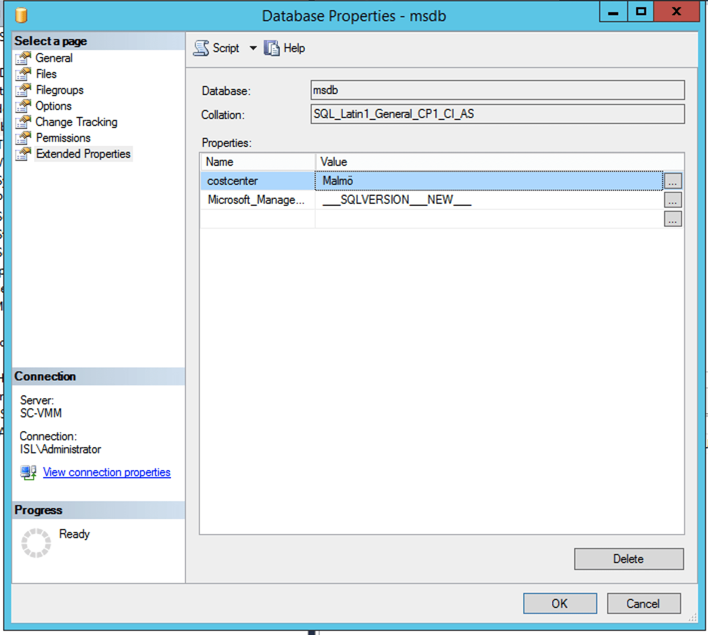 Print screen of Extended Properties in Microsoft SQL Database