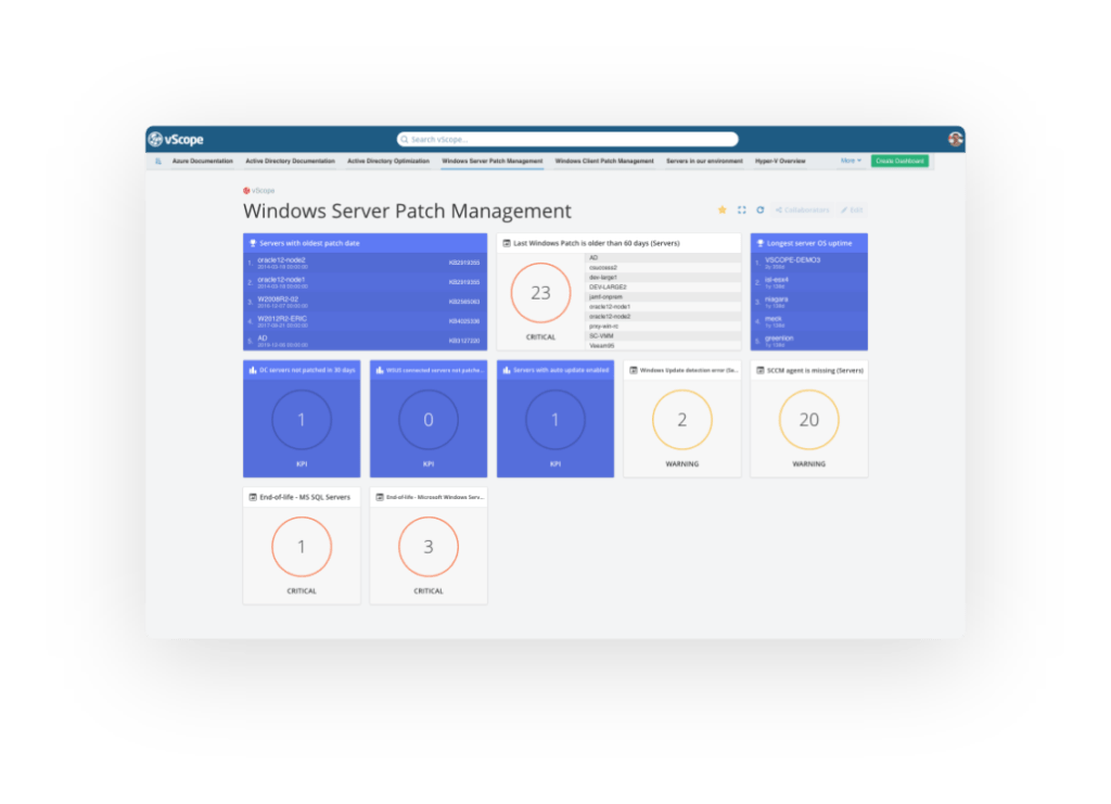 Dashboard som visualiserar din IT-miljö i vScope